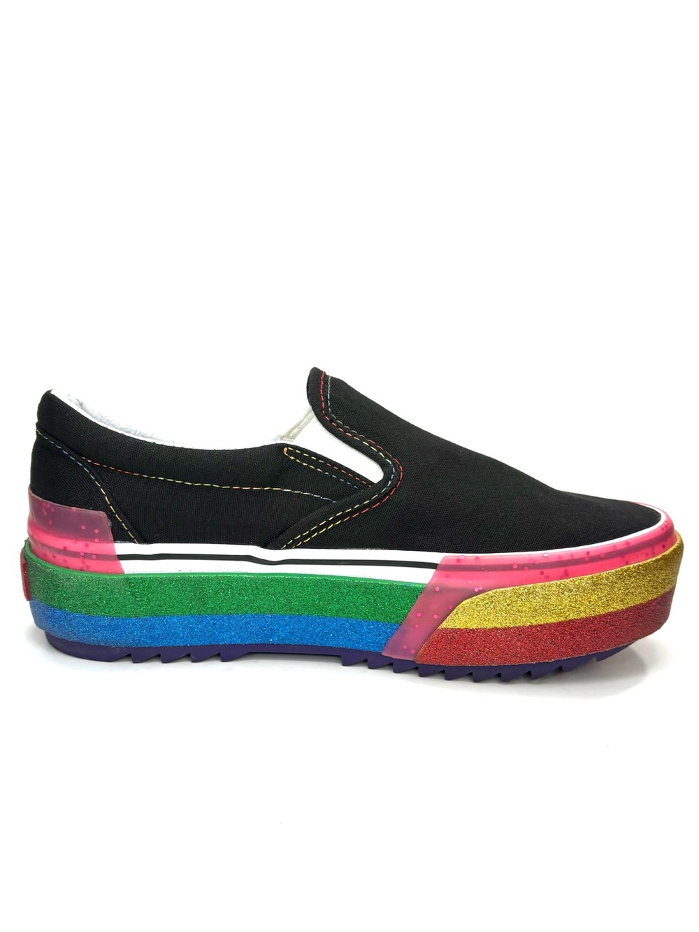 Vans Classic Slip-On Stacked Rainbow Glitter Sneakers | 7